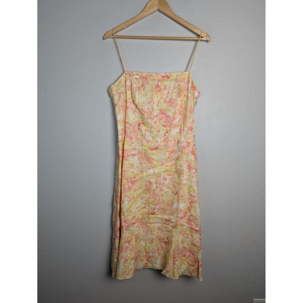 Ann Taylor Multicolor Linen Slip Dress Womens Size 12 Floral Knee Length Lined